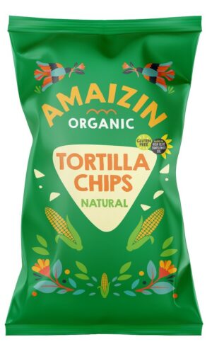 CHIPSY TORTILLA KUKURYDZIANE SOLONE BEZGLUTENOWE BIO 150 g - AMAIZIN