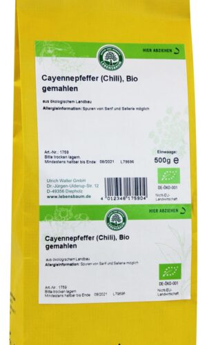 CHILI (PIEPRZ CAYENNE) BIO 500 g - HORECA (LEBENSBAUM)