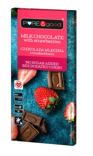 CZEKOLADA MLECZNA Z TRUSKAWKAMI BEZ DODATKU CUKRÓW BEZGLUTENOWA 75 g - PURE&GOOD