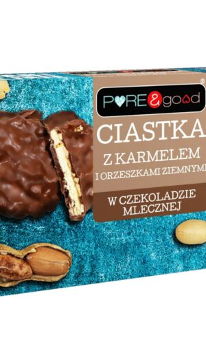 CIASTKA Z KARMELEM I ORZESZKAMI ZIEMNYMI W CZEKOLADZIE MLECZNEJ BEZ DODATKU CUKRÓW 128 g - PURE&GOOD