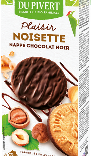 CIASTKA Z ORZECHAMI LASKOWYMI OBLANE GORZKĄ CZEKOLADĄ BIO 130 g - LE MOULIN DU PIVERT