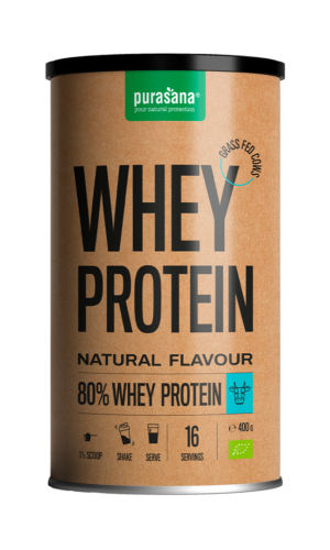 BIAŁKO SERWATKOWE NATURALNE (KONCENTRAT WPC 80) BEZGLUTENOWE BIO 400 g - PURASANA