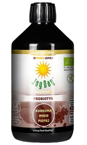 KONCENTRAT NAPOJU PROBIOTYCZNEGO KURKUMA IMBIR PIEPRZ BEZGLUTENOWY BIO 500 ml - JOY DAY