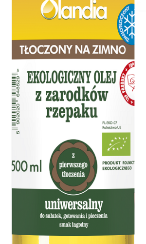 OLEJ Z ZARODKÓW RZEPAKU UNIWERSALNY TŁOCZONY NA ZIMNO BIO 500 ml - OLANDIA