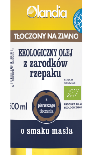 OLEJ Z ZARODKÓW RZEPAKU O SMAKU MASŁA TŁOCZONY NA ZIMNO BIO 500 ml - OLANDIA