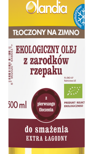 OLEJ Z ZARODKÓW RZEPAKU DO SMAŻENIA TŁOCZONY NA ZIMNO BIO 500 ml - OLANDIA