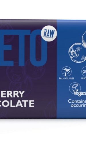 CZEKOLADA Z JAGODAMI I OLEJEM MCT BEZ DODATKU CUKRÓW BEZGLUTENOWA KETO BIO 40 g - COCOA