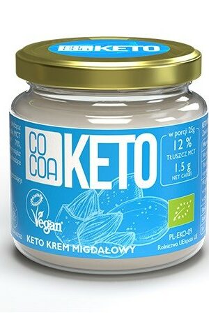 KREM MIGDAŁOWY Z OLEJEM MCT BEZ DODATKU CUKRÓW BEZGLUTENOWY KETO BIO 200 g - COCOA