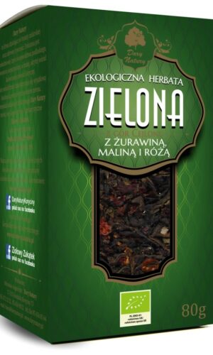 HERBATA ZIELONA Z ŻURAWINĄ, MALINĄ I RÓŻĄ LIŚCIASTA BIO 80 g - DARY NATURY