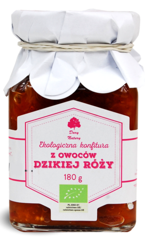 KONFITURA Z OWOCÓW DZIKIEJ RÓŻY BIO 180 g - DARY NATURY