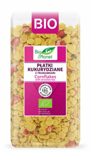 PŁATKI KUKURYDZIANE Z TRUSKAWKAMI BEZ DODATKU CUKRÓW BIO 250 g - BIO PLANET