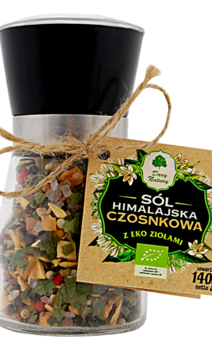 SÓL HIMALAJSKA W MŁYNKU Z BIO ZIOŁAMI CZOSNKOWA 140 g - DARY NATURY