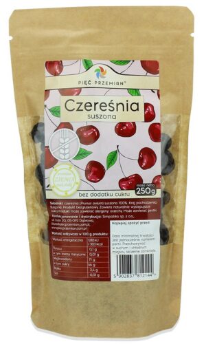 CZEREŚNIA SUSZONA BEZ DODATKU CUKRÓW BEZGLUTENOWA 250 g - PIĘĆ PRZEMIAN
