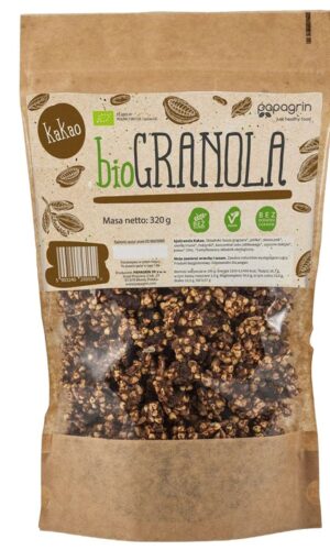 GRANOLA Z KAKAO BEZ DODATKU CUKRÓW BEZGLUTENOWA BIO 320 g - PAPAGRIN