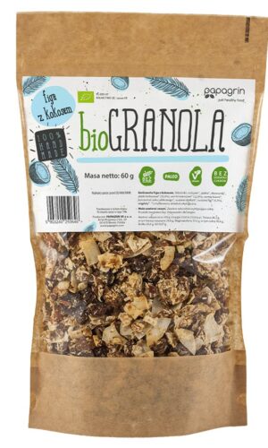 GRANOLA FIGA Z KOKOSEM BEZ DODATKU CUKRÓW BEZGLUTENOWA BIO 60 g - PAPAGRIN