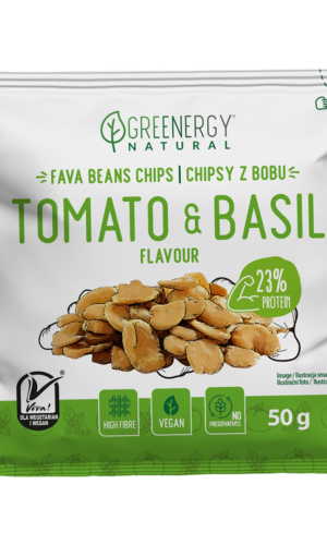 BÓB PRAŻONY O SMAKU POMIDORA I BAZYLII 50 g - GREENERGY