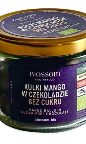 KULKI MANGO W CZEKOLADZIE BEZ DODATKU CUKRÓW BEZGLUTENOWE BIO 125 g - BIOSSOM
