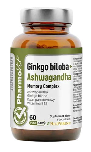 GINKGO BILOBA + ASHWAGANDHA MEMORY COMPLEX BEZGLUTENOWE 60 KAPSUŁEK - PHARMOVIT (CLEAN LABEL)