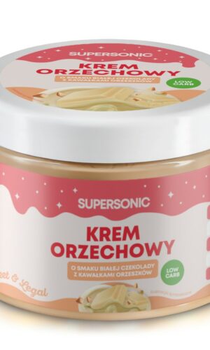 KREM ORZECHOWY O SMAKU BIAŁEJ CZEKOLADY Z CHRUPIĄCYMI KAWAŁKAMI ORZESZKÓW BEZ DODATKU CUKRÓW 250 g - SUPERSONIC