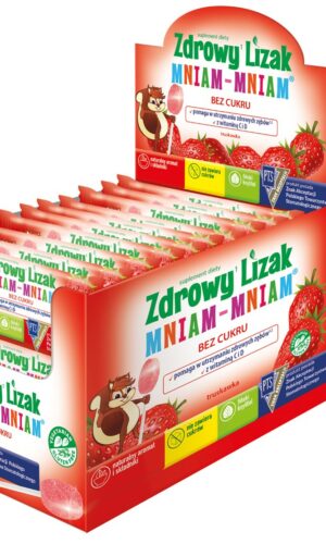 LIZAK O SMAKU TRUSKAWKOWYM Z WITAMINĄ D I C BEZGLUTENOWY 6 g - MNIAM MNIAM STARPHARMA