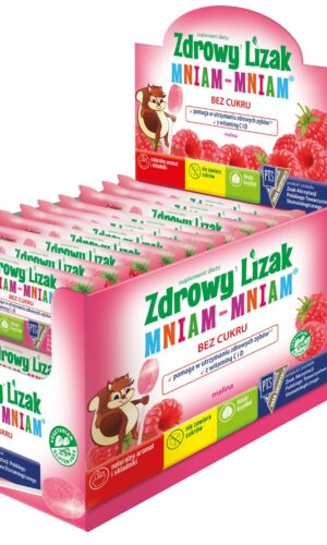 LIZAK O SMAKU MALINOWYM Z WITAMINĄ D I C BEZGLUTENOWY 6 g - MNIAM MNIAM STARPHARMA