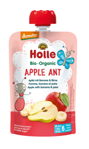 MUS JABŁKOWA MRÓWKA (JABŁKO - BANAN - GRUSZKA) BEZ DODATKU CUKRÓW OD 6 MIESIĄCA DEMETER BIO 100 g - HOLLE