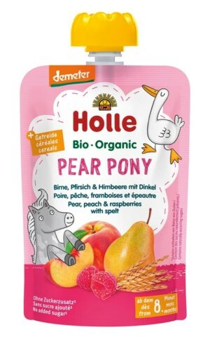 MUS GRUSZKOWY KUCYK (GRUSZKA - BRZOSKWINIA - MALINA - ORKISZ) BEZ DODATKU CUKRÓW OD 8 MIESIĄCA DEMETER BIO 100 g - HOLLE