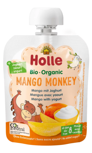 MUS MANGO MAŁPKA (MANGO - JOGURT) BEZ DODATKU CUKRÓW OD 8 MIESIĄCA BIO 85 g - HOLLE
