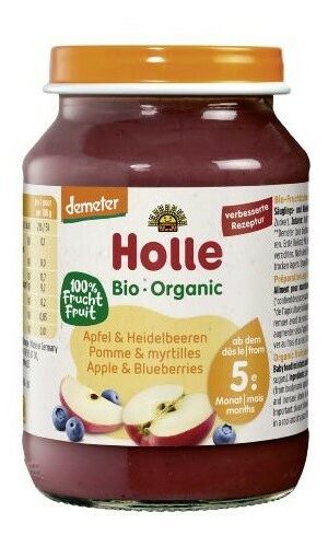 JABŁKO - BORÓWKA BEZGLUTENOWE OD 5 MIESIĄCA DEMETER BIO 190 g (SŁOIK) - HOLLE