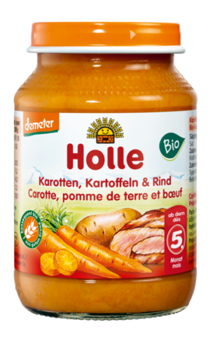 MARCHEW - ZIEMNIAK - WOŁOWINA BEZ DODATKU CUKRÓW BEZGLUTENOWE OD 5 MIESIĄCA DEMETER BIO 190 g (SŁOIK) - HOLLE