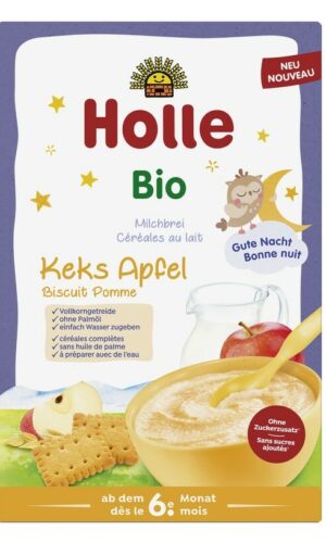 KASZKA ZBOŻOWA MLECZNA CIASTECZKOWO - JABŁKOWA BEZ DODATKU CUKRÓW OD 6 MIESIĄCA BIO 250 g - HOLLE