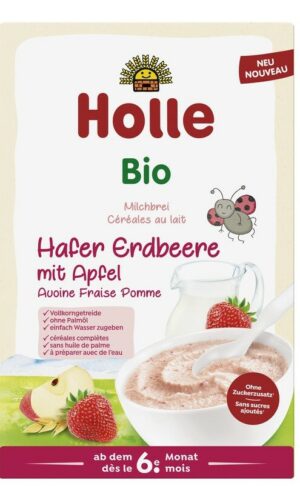 KASZKA OWSIANA MLECZNA TRUSKAWKOWO - JABŁKOWA BEZ DODATKU CUKRÓW OD 6 MIESIĄCA BIO 250 g - HOLLE