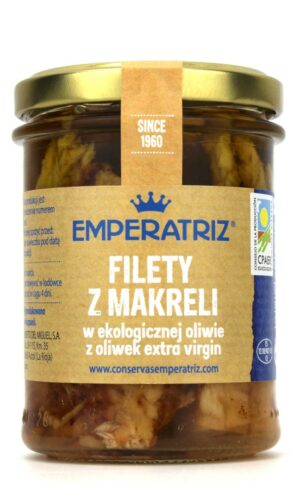 MAKRELA FILETY W BIO OLIWIE Z OLIWEK EXTRA VIRGIN 190 g (125 g) (SŁOIK) - EMPERATRIZ