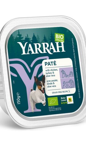 (DLA PSA) PASZTET Z KURCZAKA, WOŁOWINY I INDYKA Z ALOESEM BIO 150 g - YARRAH