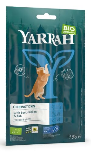 (DLA KOTA) PRZYSMAK - PAŁECZKI Z WOŁOWINĄ I RYBĄ BIO (3 x 5 g) 15 g - YARRAH