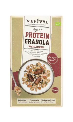 GRANOLA PROTEINOWA Z DAKTYLAMI I MIGDAŁAMI BEZ DODATKU CUKRÓW BIO 325 g - VERIVAL