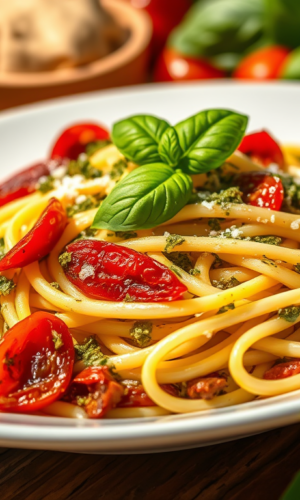 Makaron z pesto i suszonymi pomidorami